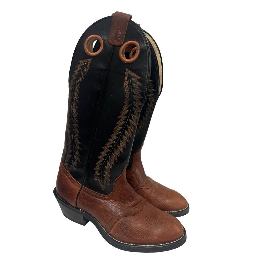 Texas Mens Colorblock Brown Black Leather Buckaroo Western Cowboy Boots 9EE
